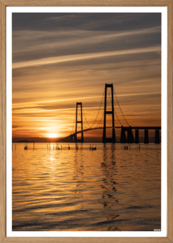 Danmark Storebæltsbroen Solnedgang Plakat