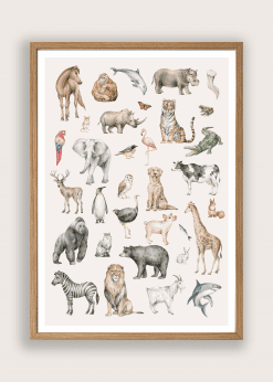 Plakat med forskellige dyr